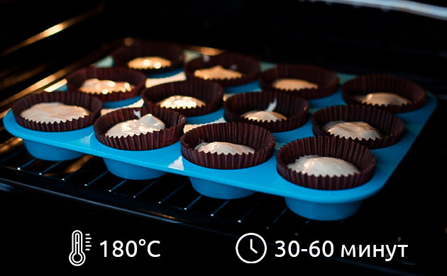 Выпекание канна кексов Приготовление кексов в духовке при 180 градусах 30-60 минут