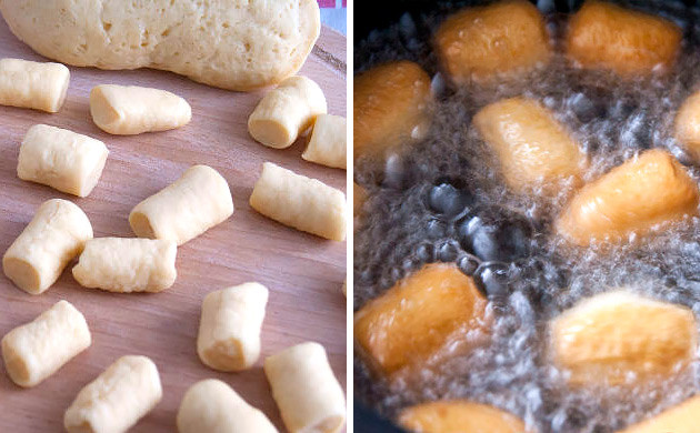 Конечный этап приготовления канна баурсака Нарезать тесто и жарить в масле