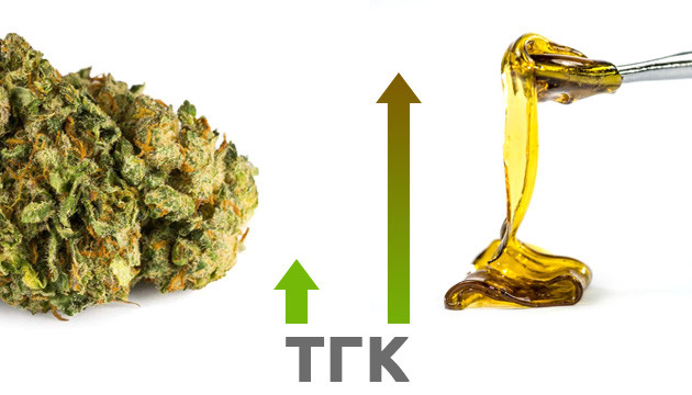 В концентратах выше содержание ТГК Концентрат имеет больше ТГК