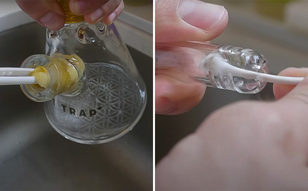 Чистка бонга чистящими средствами и ватными палочками